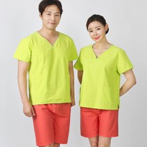 웰컴가운 SY05 사우나 가운 찜질복 상하의 태국마사지 피부관리 남녀공용, SY05_연두다홍_L, 1세트