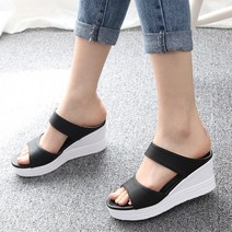 국내생산 7cm 여성슬리퍼 여성 웨지힐 통굽 슬리퍼 N