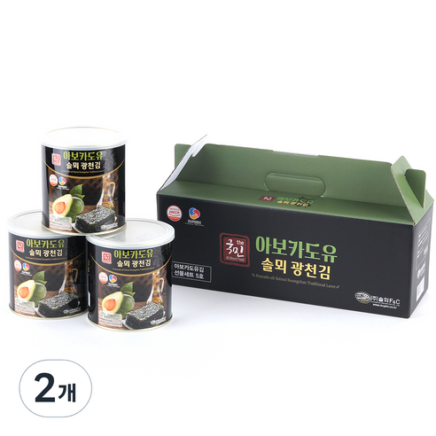 더국민 아보카도유 솔뫼 광천김 캔 3p 선물세트, 90g, 2개