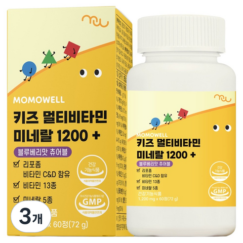 모모웰 키즈 멀티비타민 미네랄 1200+ 블루베리맛 츄어블 72g