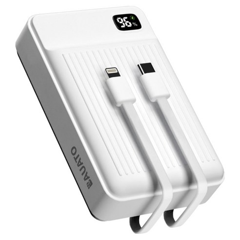 바우아토 포켓쉴 고속 입출력 케이블 일체형 미니 대용량 난연 보조배터리 20000mAh C타입 애플8핀 PD 22.5W, 단일상품, 화이트