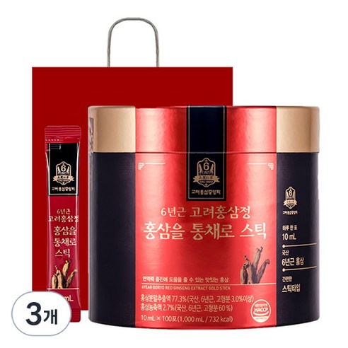 고려홍삼중앙회 6년근 고려홍삼정 홍삼을 통채로 스틱 +쇼핑백, 10ml, 300개