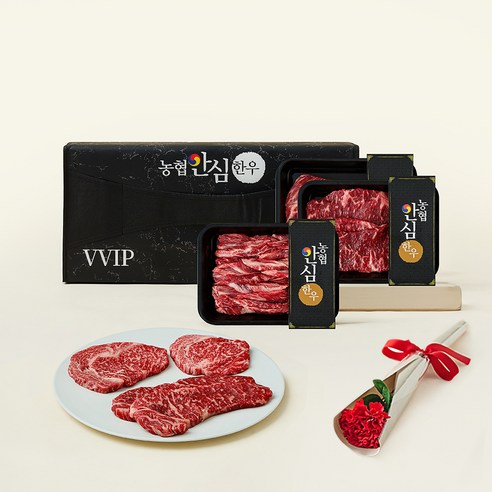 농협안심한우 1++(9) 선물세트 1호 1kg 등심400g + 채끝300g + 갈비살300g, 1kg, 1세트
