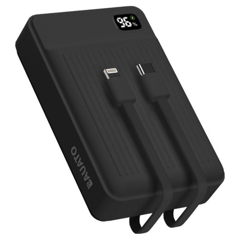 바우아토 포켓쉴 고속 입출력 케이블 일체형 미니 대용량 보조배터리 20000mAh C타입 애플8핀 PD 22.5W, 블랙