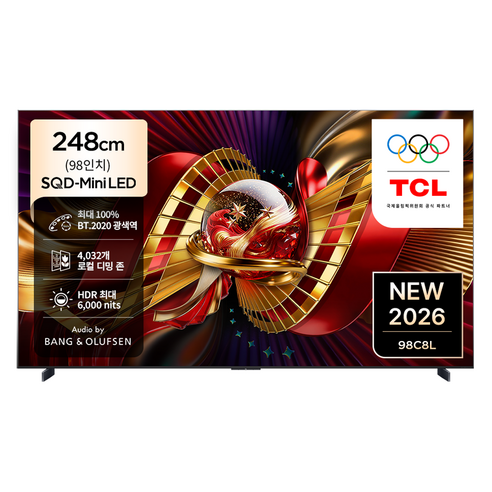 TCL 4K UHD Mini LED 프리미엄 SQD GoogleTV, 98C8L, 방문설치, 스탠드형, 248cm(98인치)