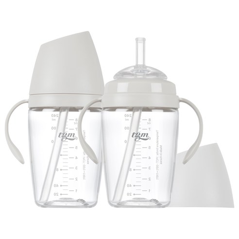 티지엠 쌀알 트라이탄 빨대컵, 240ml, 2개, 퓨어화이트