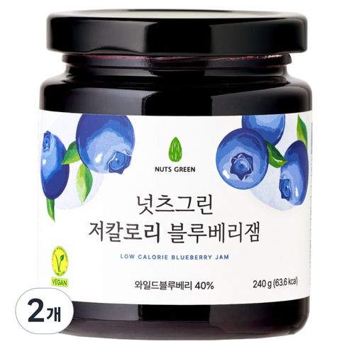 넛츠그린 저칼로리 블루베리잼, 2개, 240g