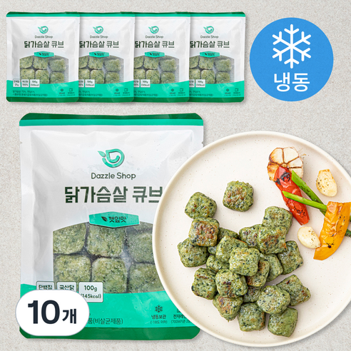[로켓프레시] 다즐샵 닭가슴살 큐브 깻잎맛 (냉동), 100g, 1개입, 10개