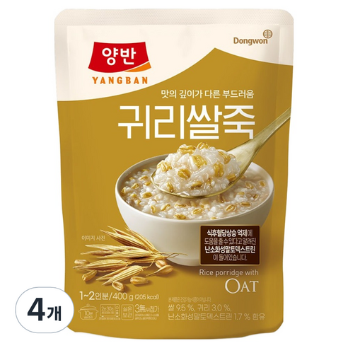 양반 귀리쌀죽 파우치, 4개, 400g