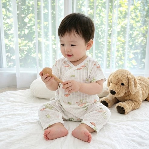 스타도어 신생아용 순면패턴 배냇 반팔우주복