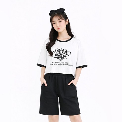 나나주니 라운드넥 드림 하트 티셔츠 + 버뮤다 바지 세트