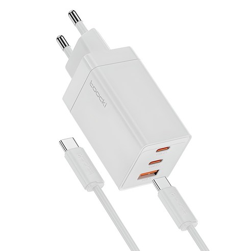 Toocki 툭키 GaN 67W PPS PD3.0 C 타입 3포트 초고속 충전 3.0 충전기 멀티 어댑터 100W C 타입 고속 충전기 케이블, 1개, 화이트