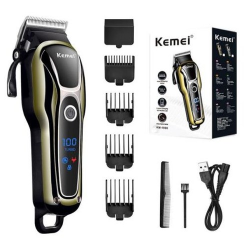 이발기 바리깡세트 클리퍼 Kemei-1990 충전식 전기 남성용 면도기 LCD 디스플레이 무선 수염 트리머 2023 신제품