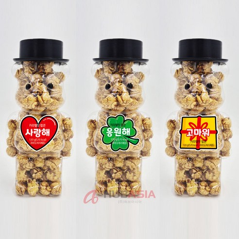 모자쓴 곰돌이 모양 카라멜맛 팝콘 120g 스티커 랜덤, 10개, 120g