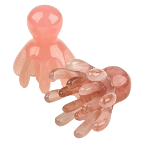 노에브 두피 마사지기 대형 문어 괄사, 핑크브라운, 1세트