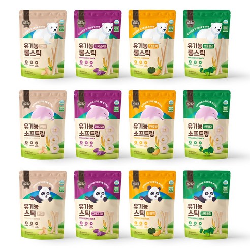 지구로운 유기농아기과자 12종세트, 400g, 1세트, 스틱4종 롱스틱4종 소프트링4종 - 총12종