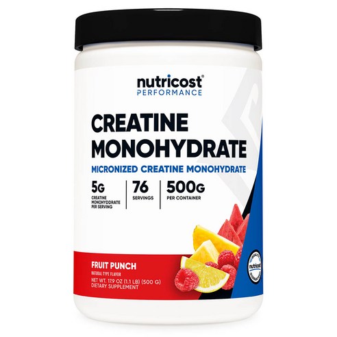 뉴트리코스트 크레아틴 모노하이드레이트 파우더 후룻펀치, 500g, 1개, 1서빙 6.42g, 78회분 Creatine Monohydrate Powder [500 GMS], 1개, 500g