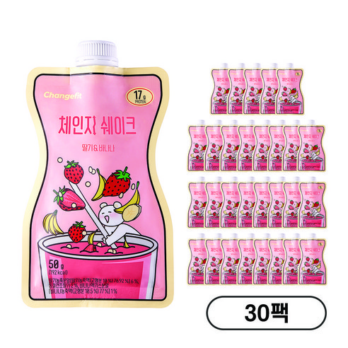 [체인지핏] 체인지 다이어트 고단백 쉐이크 딸바맛, 30개, 50g
