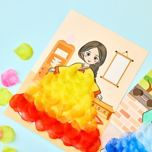 한복 꽃잎 붙이기세트 DIY 노인미술 명절만들기키트, 3개, 여아