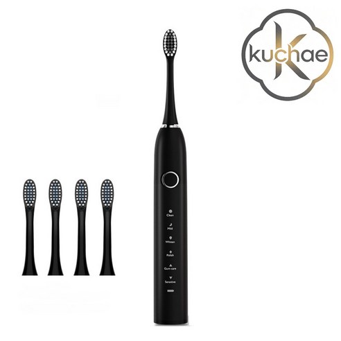 Kuchae 충전식 음파 스마트 전동칫솔+ 칫솔모4개, 1개, 블랙, XC-A8