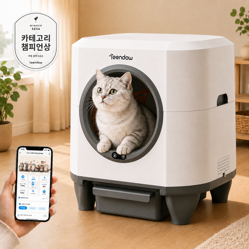 [2026년형] 틴도우 스마트 자동 고양이 화장실 CLB05 다중 안전장치 WIFI 연동 전자동 고양이 화장실, 화이트, 1세트