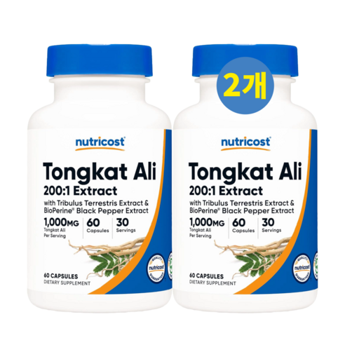 뉴트리코스트 통갓알리 트리뷸러스 남가새 1000mg 60캡슐 2개 Tongkat Ali, 2팩, 60정