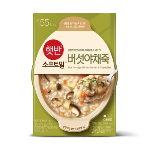 CJ 햇반 소프트밀 버섯야채죽 280g 비비고죽, 280g, 3개