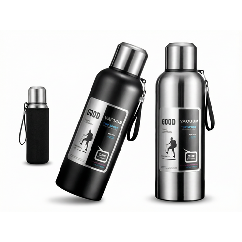 코코리브 스텐316 보온보냉병 파우치 세트, 1개, 600ml, 블랙
