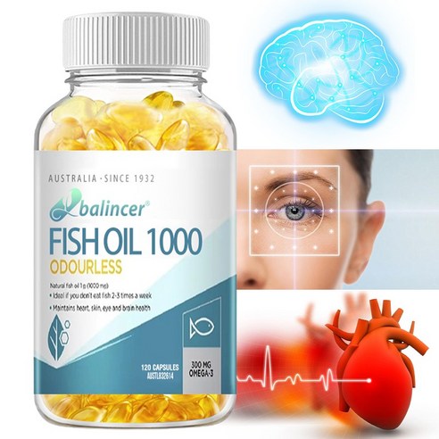 오메가-3 오메가3 캡슐 2000mg EPA와 DHA - 신경계, 피부, 모발 건강에 좋으며 항산화제가 풍부 - 삼키기 쉬움, 1개, 60회분