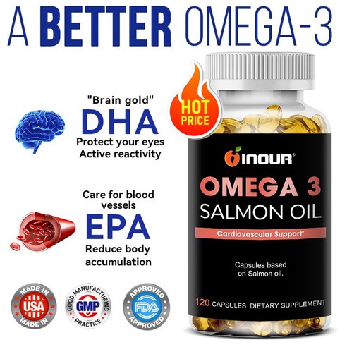 연어 오메가3 60/120캡슐 순수 연어오일 1000mg EPA 300mg DHA 200mg 혈행 건강, 1개, 120정