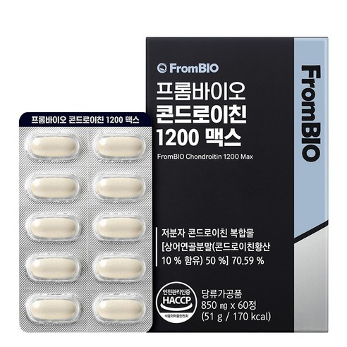 [본품기획세트] 프롬바이오 콘드로이친 1200 맥스 + 매스틱 2포 글루코사민 소연골 상어연골, 60정, 1박스