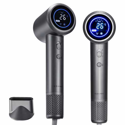 인플리바타 초고속 저소음 헤어 드라이기 디지털 디스플레이 BLDC드라이기1600W+자기흡입노즐, 그레이, BLDC-1600