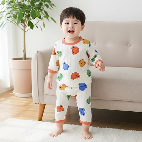 몽실이 컬러풀 애니멀 순면 7부 실내복 베어 호랑이 귀여운 여아 남아 홈웨어 상하세트
