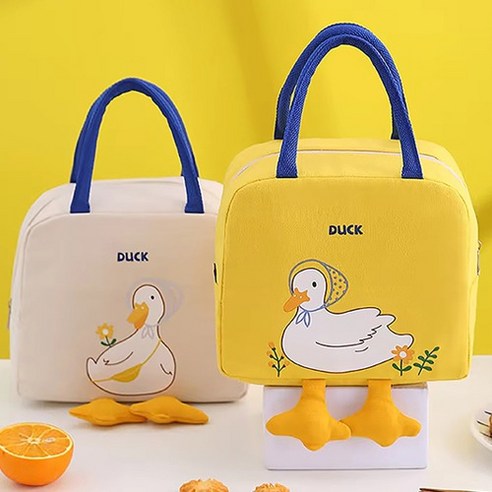 해피보따리 캠핑 피크닉 캐릭터 도시락가방 보냉 보온 쿨링백, 옐로우