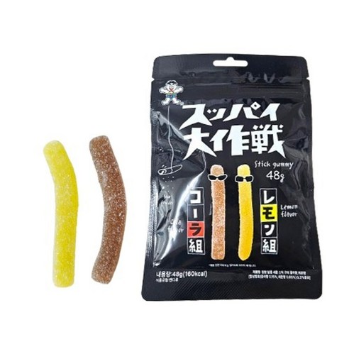 달콤새콤 스틱구미 48g 검정 콜라향 레몬향 과자 스낵 디저트