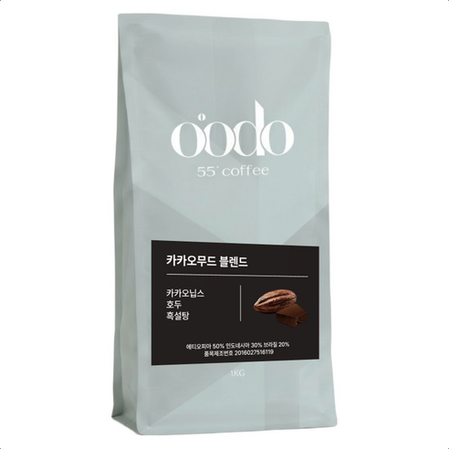 55도커피 카카오의 진한 바디감 흑설탕 고소한 호두 카카오무드 커피 원두 홀빈, 1kg, 1개