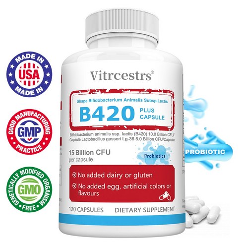 Shape 프로바이오틱스 캡슐, Bifidobacterium lactis B420, 캡슐당 150억 CFU, 장 건강 지원, 유제품, 글루텐 프리, 1개, 60회분
