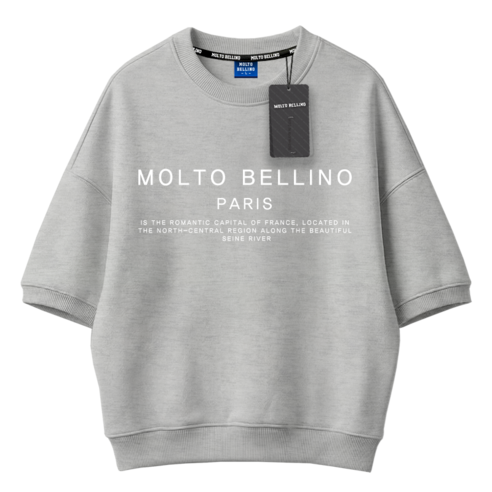 몰토벨리노 MOLTOBELLINO 파리 커플 오버핏 세미크롭 반팔 맨투맨 티셔츠