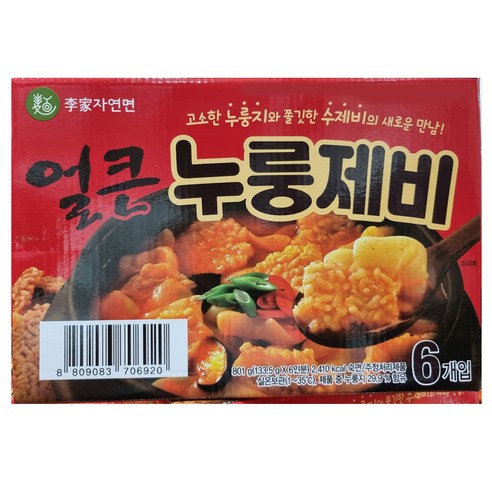 이가자연면 얼큰 누룽제비 6인분(133.5gX6) 누룽지 수제비 / 코스트코, 801g, 1개