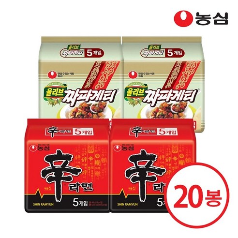 농심 신라면 5p x 2개 + 짜파게티 5p x 2개 세트, 20개