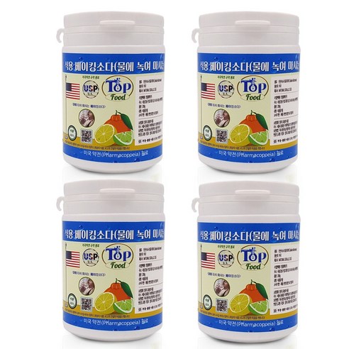 탑푸드(최상의식품) 식용 베이킹소다 200g 4개 미국약전 원료 (USP) 특허청 상표 등록, 200g, 4개