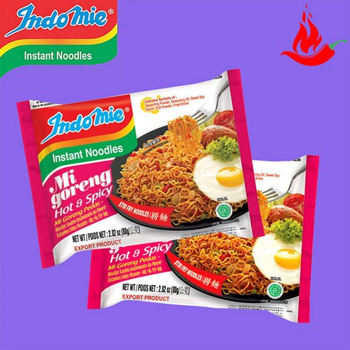 인도네시아 로컬 인도미 미고랭 볶음면 핫 앤 스파이시 indomie mi goreng pedas flavor (매운맛) 85g, 2개, 85g