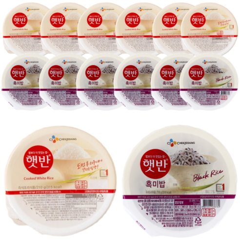 CJ 햇반 210g 백미 + 흑미 반반 혼합 세트, 7팩, 420g