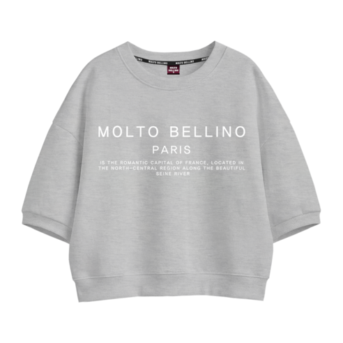 몰토벨리노 MOLTOBELLINO 파리 커플 오버핏 세미크롭 반팔 맨투맨 티셔츠