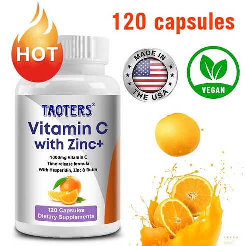 비타민C+아연캡슐 - 1000mg 비타민C 서방성 포뮬라로 헤스페리딘, 아연, 루틴 함유 - 관절지원, 면역지원, 항산화, 1개, 120회분