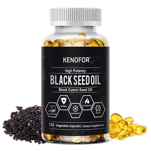 Kenofor 블랙 씨드 오일 보충제는 건강한 모발과 피부를 촉진합니다 항산화제 면역 지원 관절 소화, 60정, 1개