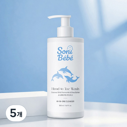 소니베베 올인원 약산성 유아용 신생아 샴푸 바디워시, 5개, 500ml