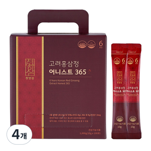 천양삼 6년근 고려홍삼정 어니스트 365 홍삼스틱 100포, 1kg, 4개
