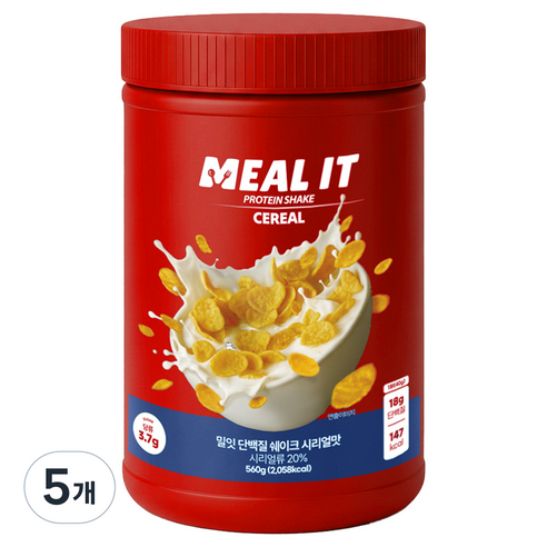 밀잇 식단관리 단백질 쉐이크 시리얼맛, 5개, 560g