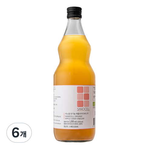 사노셀 유기농 애플사이다비니거 유기산 80,000mg, 1L, 6개